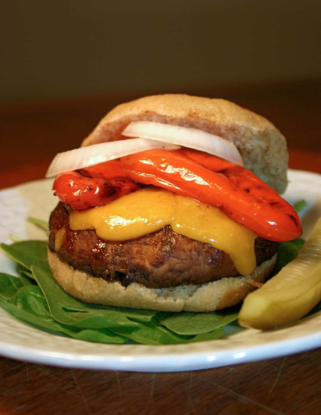 Portobello Burger with Roasted Peppers