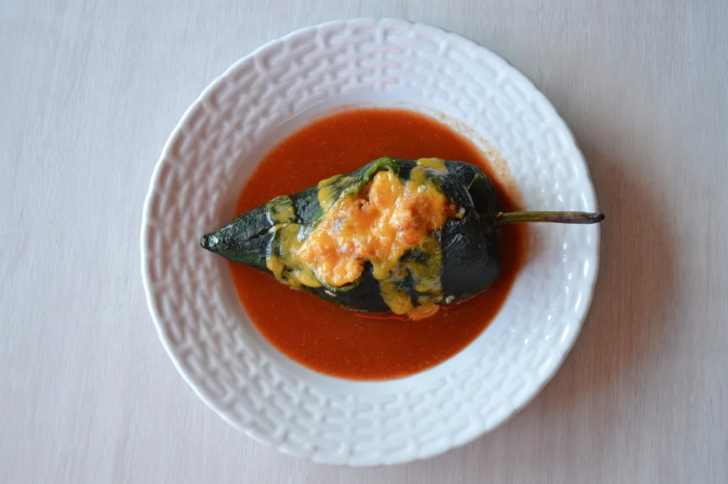 Chiles Rellenos: Tuna and quinoa stuffed in a poblano pepper with a smoky red sauce! | Kitchen Gidget