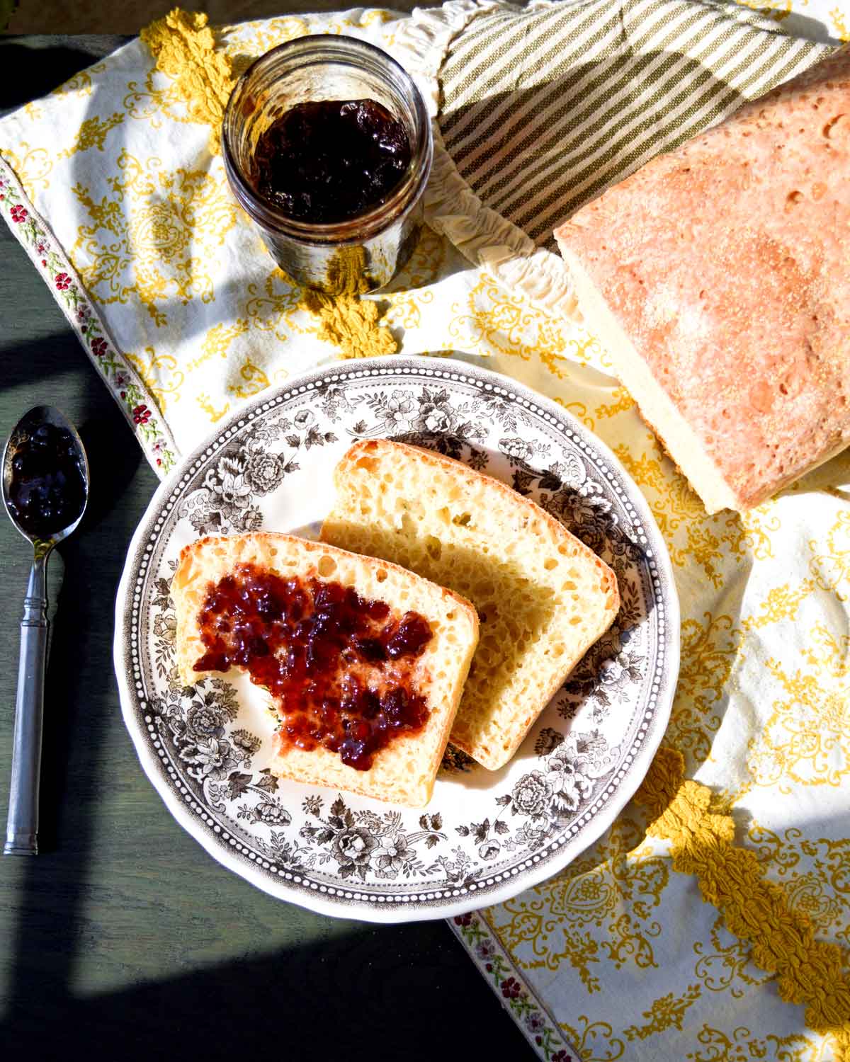 plate of toast with jam