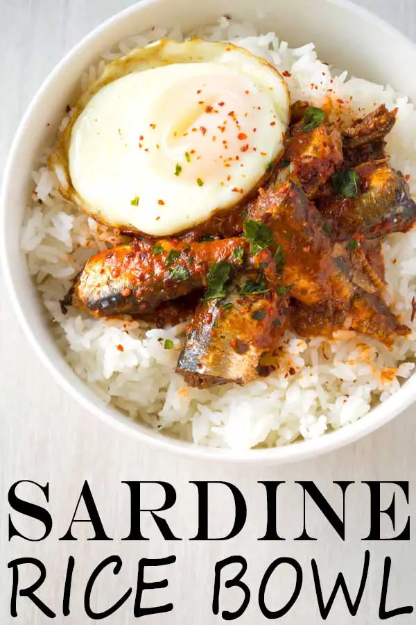 Healthy sardine rice bowl with canned sardines in tomato sauce. Skip the crackers and top with egg for an easy dinner! 