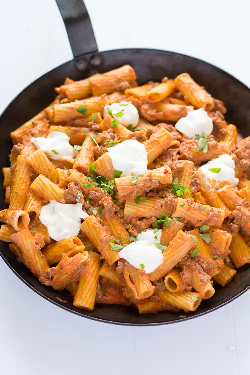 Easy, cheesy Ricotta Pasta with Beef! | Kitchen Gidget