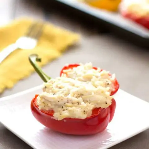 Pasta Alfredo gets a twist with these Orzo Chicken Alfredo Stuffed Peppers