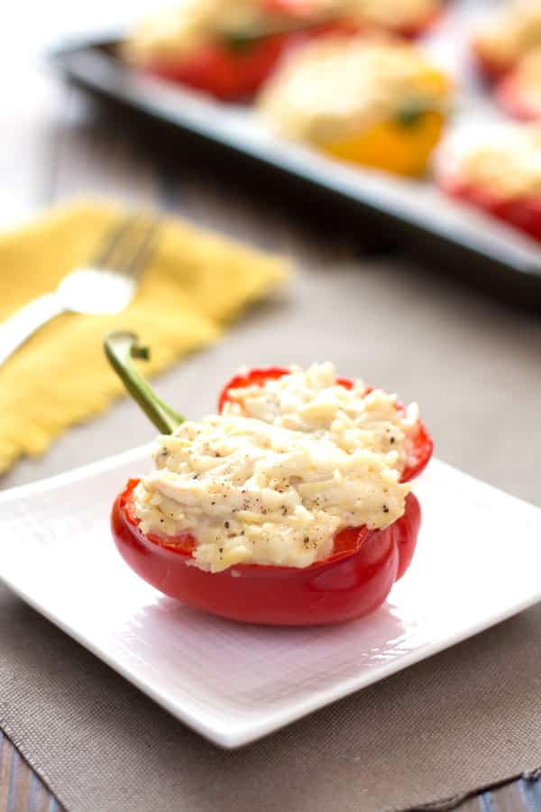 Pasta Alfredo gets a twist with these Orzo Chicken Alfredo Stuffed Peppers