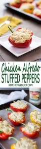 Creamy Chicken Alfredo Stuffed Peppers with orzo pasta. Only 5 ingredients for a quick and easy dinner! | Kitchen Gidget