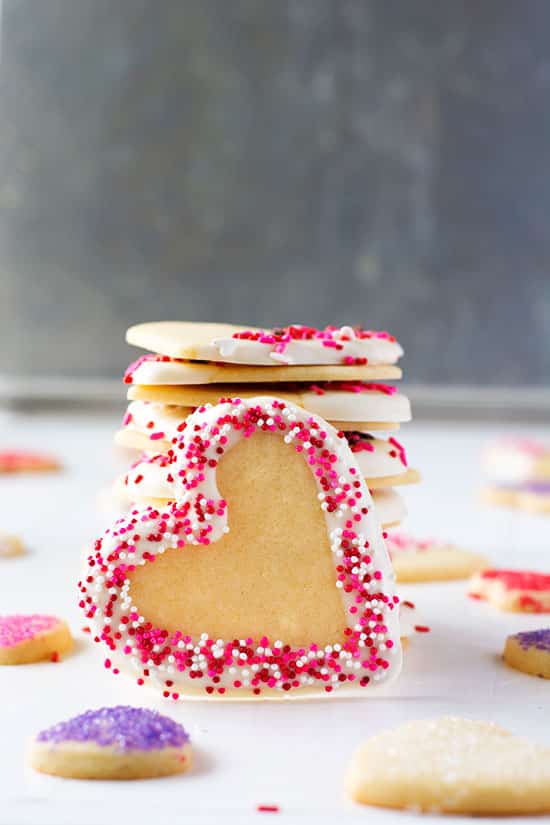 Chocolate Dipped Butter Cookies: tender-crisp, melt-in-your-mouth Valentine's Day cutout cookies! | Kitchen Gidget