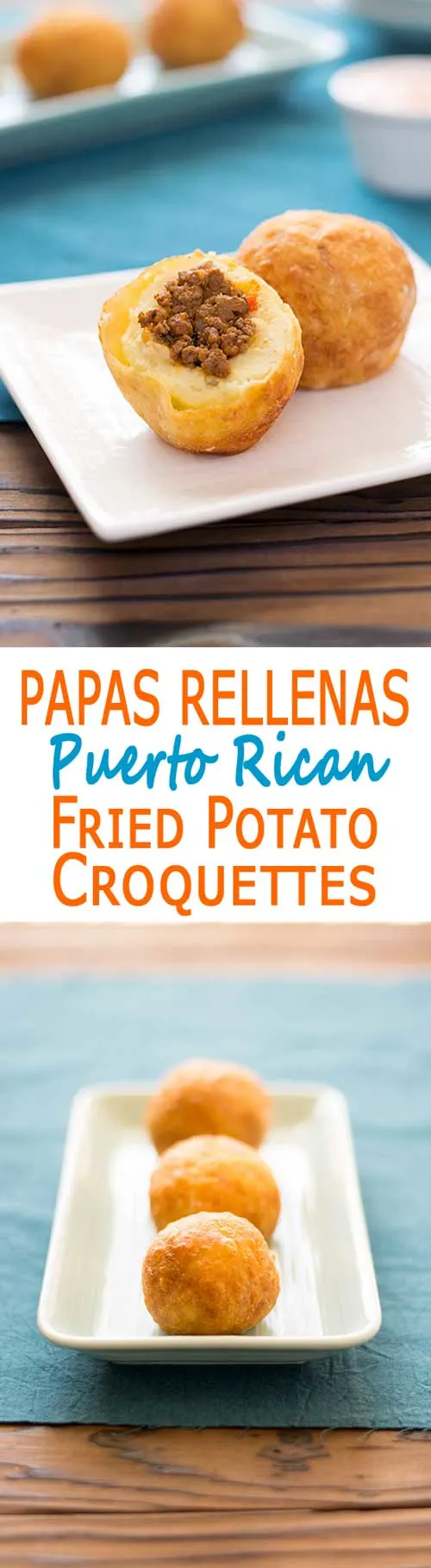 Puerto Rican Papas Rellenas - mashed potato croquettes filled with picadillo (ground beef hash) and fried to golden perfection! | Kitchen Gidget