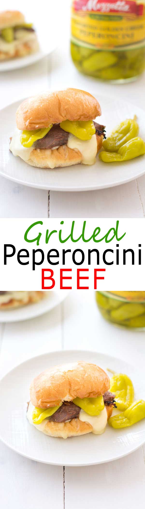 These delicious steak sandwiches start with grilled peperoncini beef marinated in a zesty pepper sauce, then smothered in mozzarella cheese!