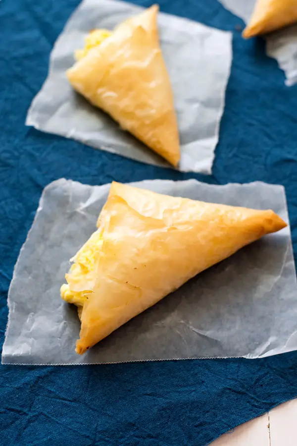 Tiropita: Greek-style hand pies which are light, crispy and filled with feta cheese! Great as party appetizers or served with a light summer salad