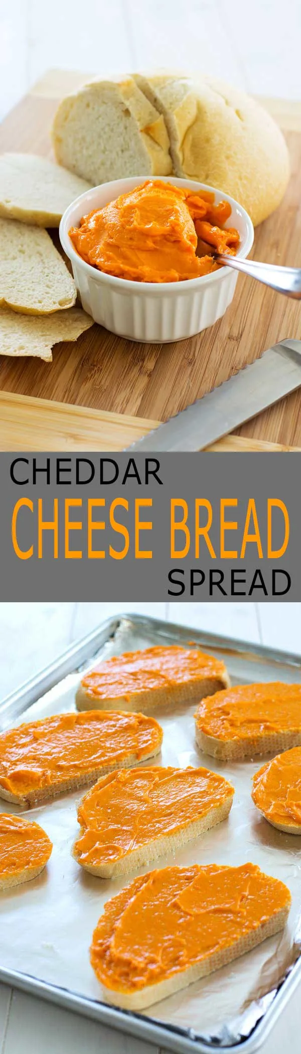 Cheddar cheese spread recipe for the best cheesy bread you've ever had! Spread on sourdough and broil until bubbly!
