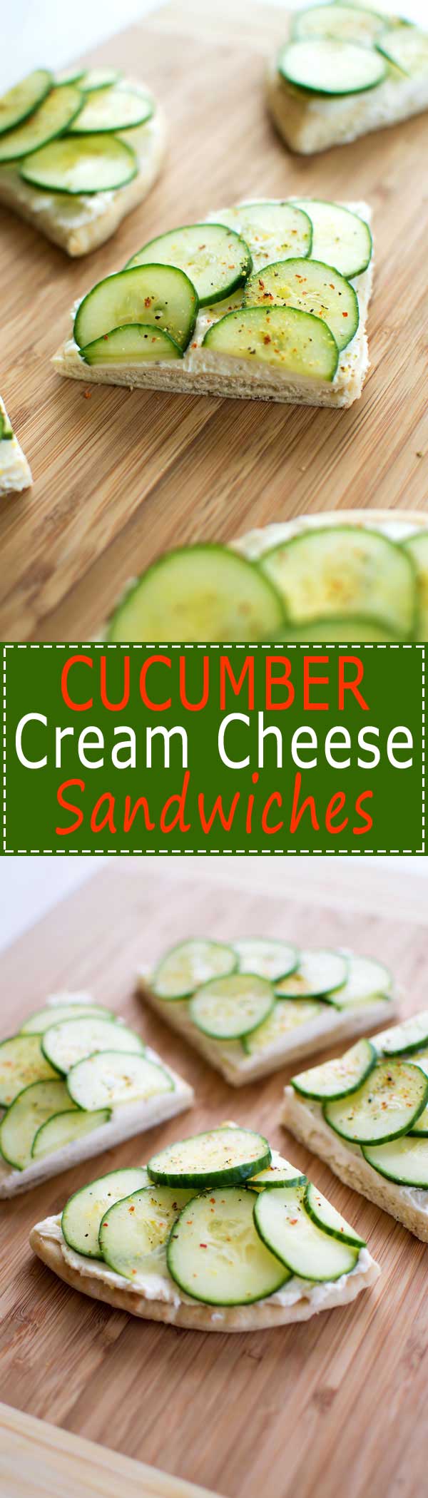 Cucumber Cream Cheese Sandwiches with zesty cream cheese and crisp cucumbers on soft pita bread!