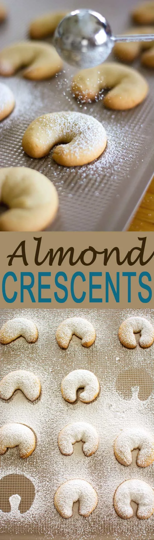 Almond Crescent Cookies (Vanille Kipferl) are popular German Christmas cookies dusted with powdered sugar. Best dessert made during the holidays with family! #christmascookies