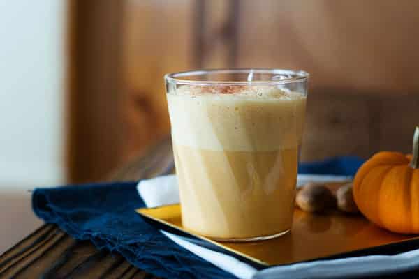 Get the holidays started with this easy homemade pumpkin eggnog! Rich and creamy with cinnamon, nutmeg, pumpkin spice and real pumpkin!