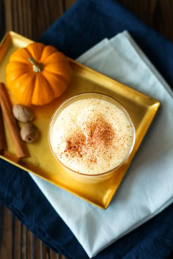 Get the holidays started with this easy homemade pumpkin eggnog! Rich and creamy with cinnamon, nutmeg, pumpkin spice and real pumpkin!