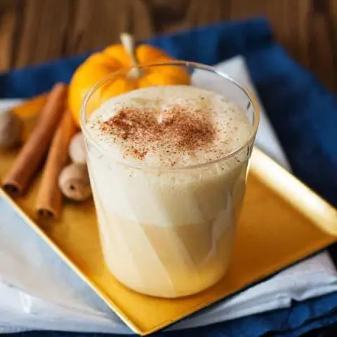 Get the holidays started with this easy homemade pumpkin eggnog! Rich and creamy with cinnamon, nutmeg, pumpkin spice and real pumpkin!