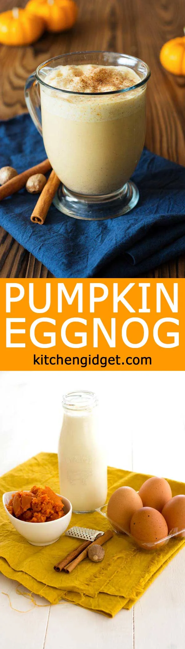 Get the holidays started with this easy homemade pumpkin eggnog! Rich and creamy with cinnamon, nutmeg, pumpkin spice and real pumpkin!