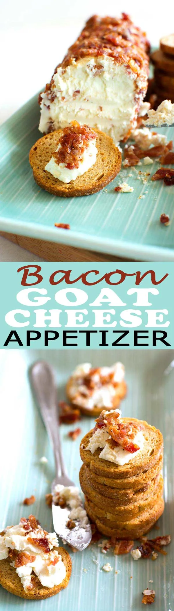 Creamy Bacon Goat Cheese Log: this easy appetizer has only two ingredients and tastes incredible!  #appetizer #easter #food #foodgasm #foodgawker #bacon #cheese #recipe #recipeoftheday #baconday #recipeideas