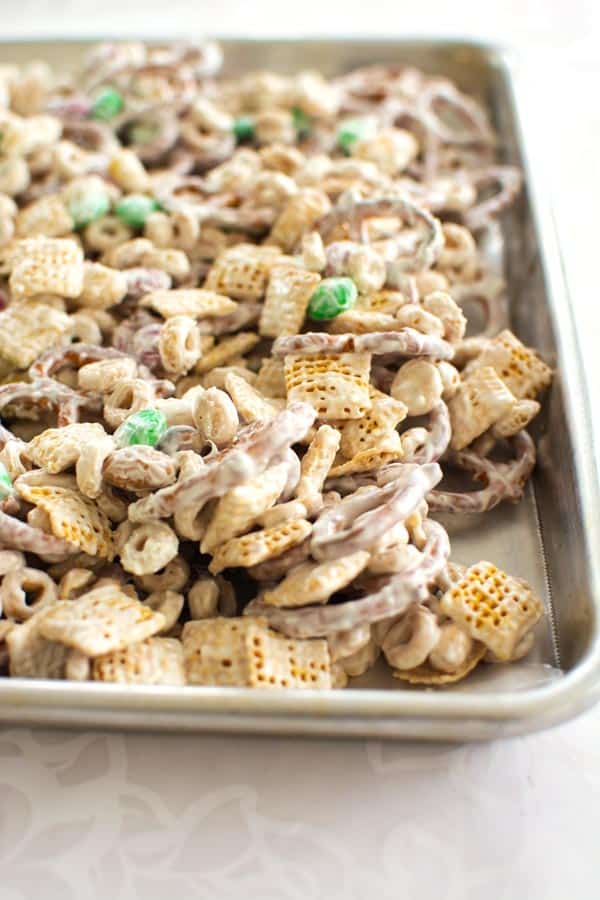 White Chocolate Chex Mix. Everyone loves this Christmas Chex mix with white chocolate, Cheerios, pretzels and peanuts!