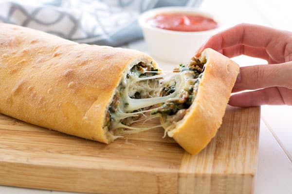 Stuffed Italian bread with spinach and cheese