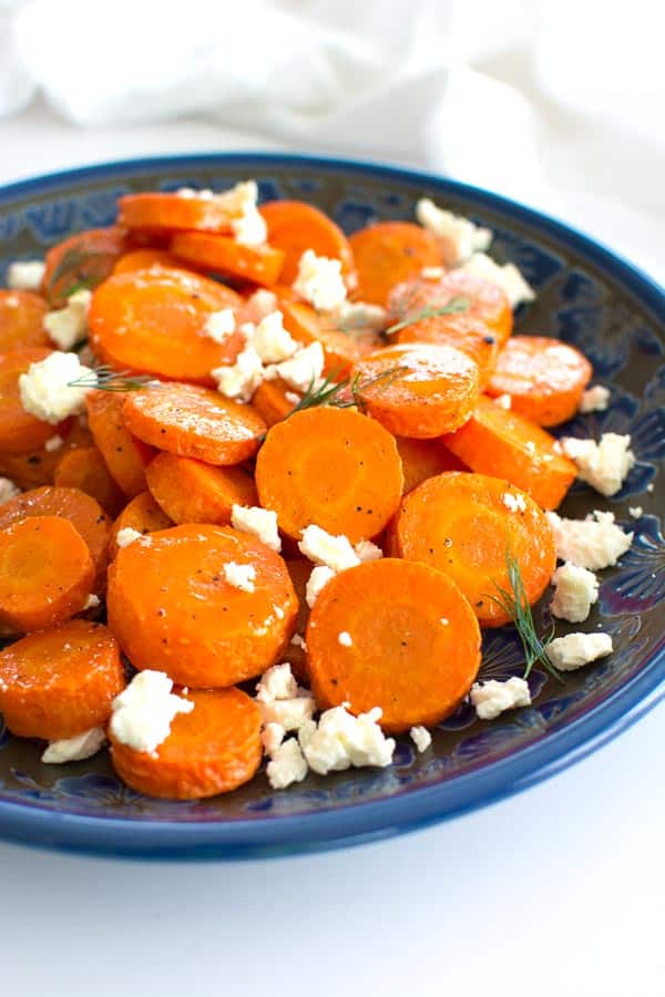 Oven roasted carrots with feta cheese are a super easy (and delicious) side dish!