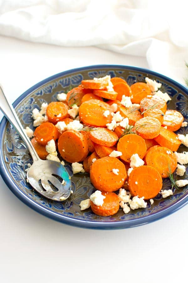Oven roasted carrots with feta cheese are a super easy (and delicious) side dish!