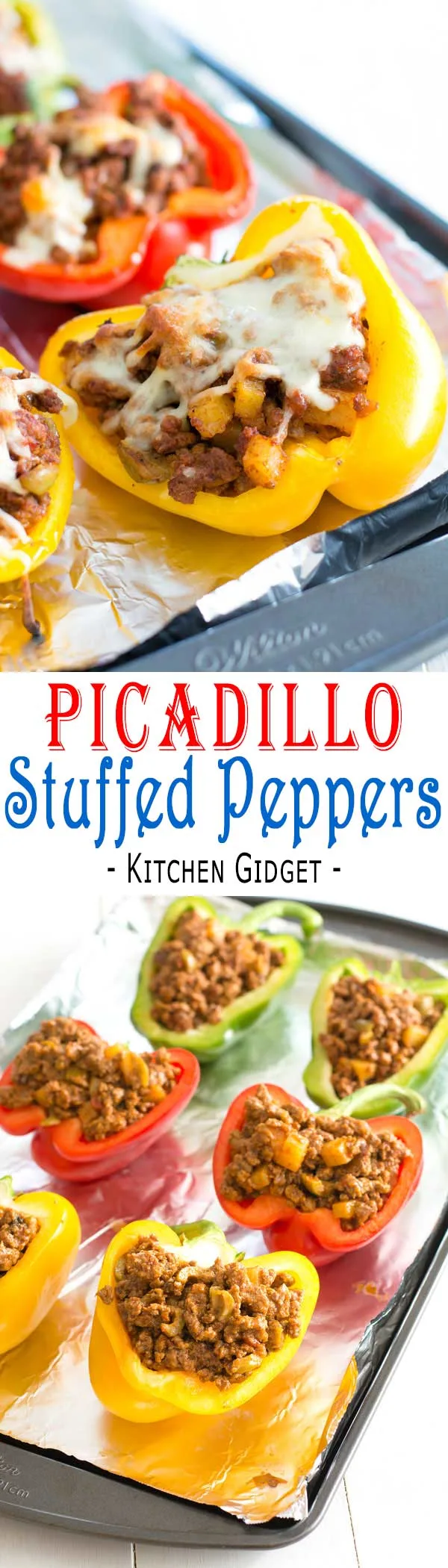 Ground beef picadillo stuffed peppers - a quick and delicious dinner recipe with a Puerto Rican twist!