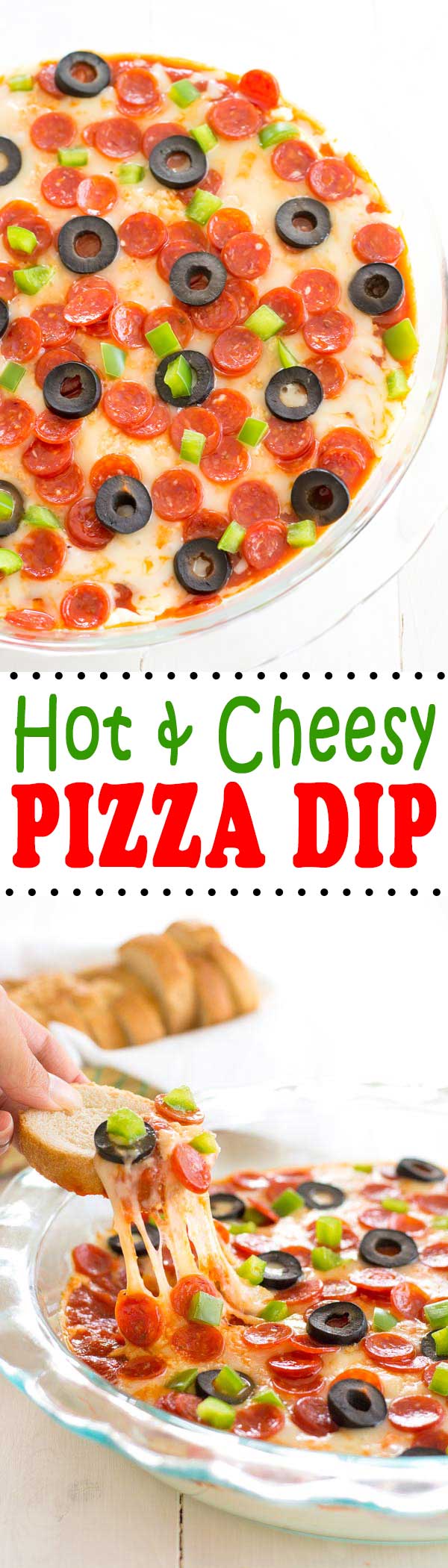 Easy pizza dip recipe with cream cheese and pepperoni. A Super Bowl appetizer favorite!