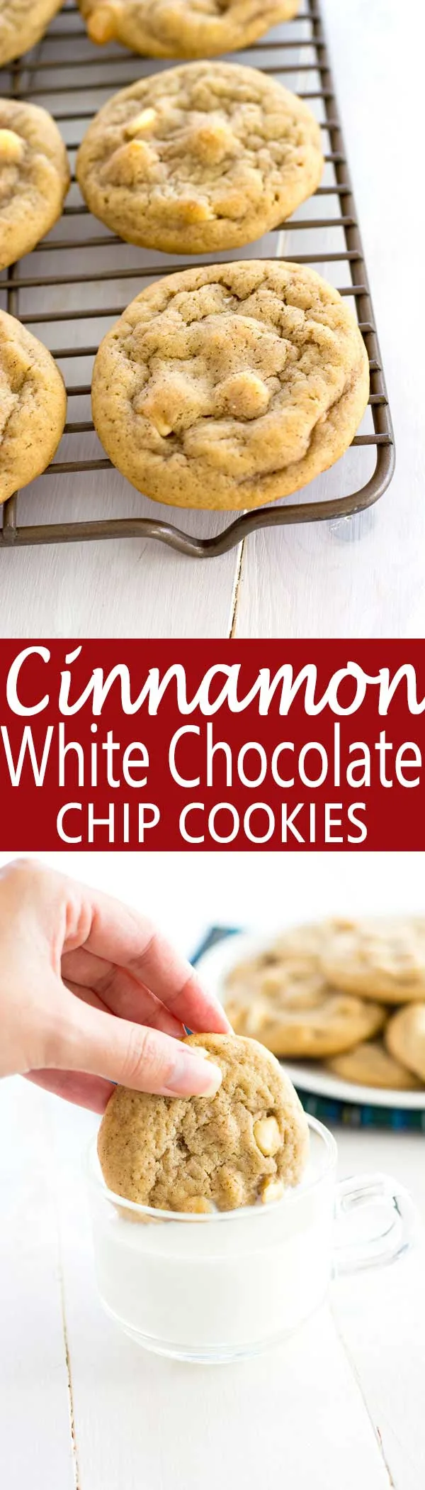 Soft and chewy cinnamon chocolate chip cookies with white chocolate. Try them with dark chocolate too! | #shop #cookies #christmascookies #recipe