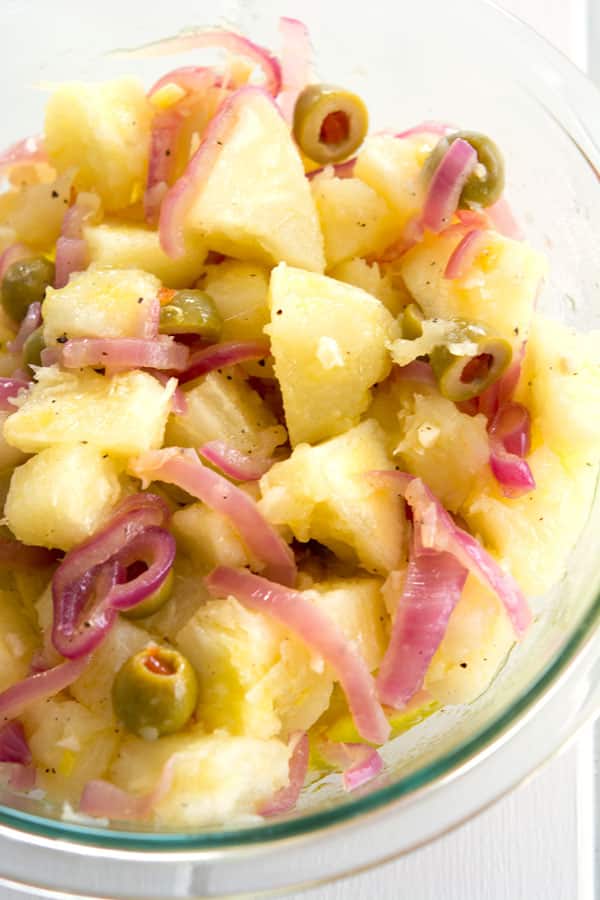 Recipe for pickled yuca en escabeche in English - Puerto Rican yuca salad