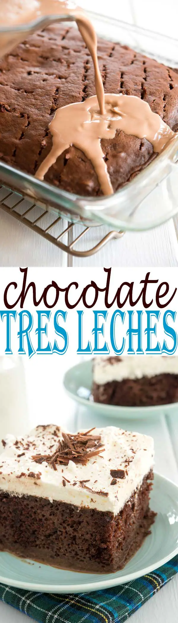 Easy chocolate tres leches cake recipe with condensed milk. Your friends will LOVE this dessert...it's the best! #mexican #dessert #holidays