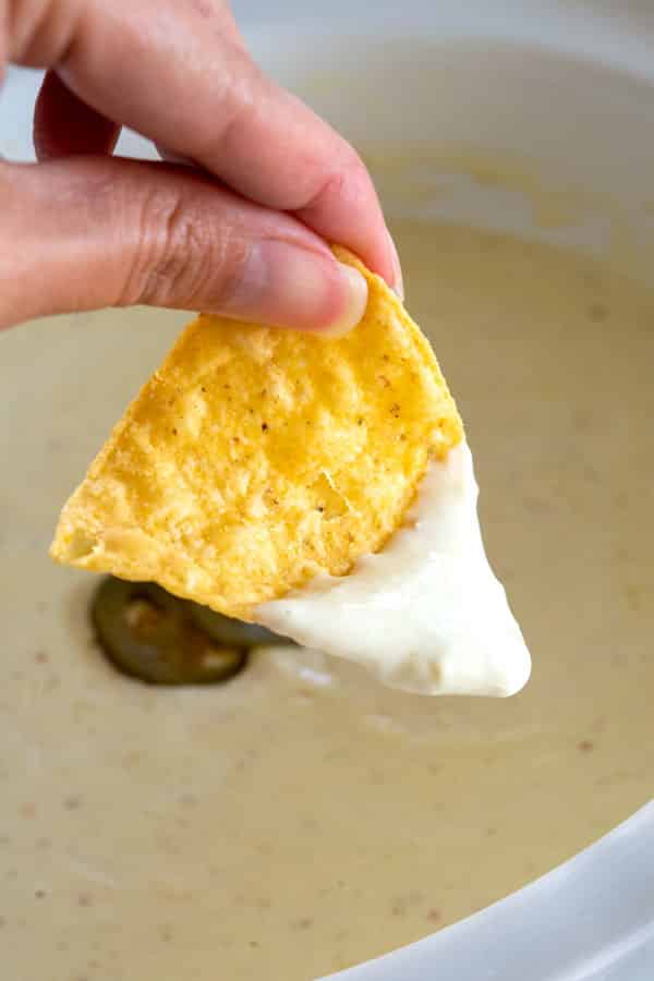Crock Pot Queso Blanco (Mexican white cheese dip). This appetizer disappeared in a hurry!