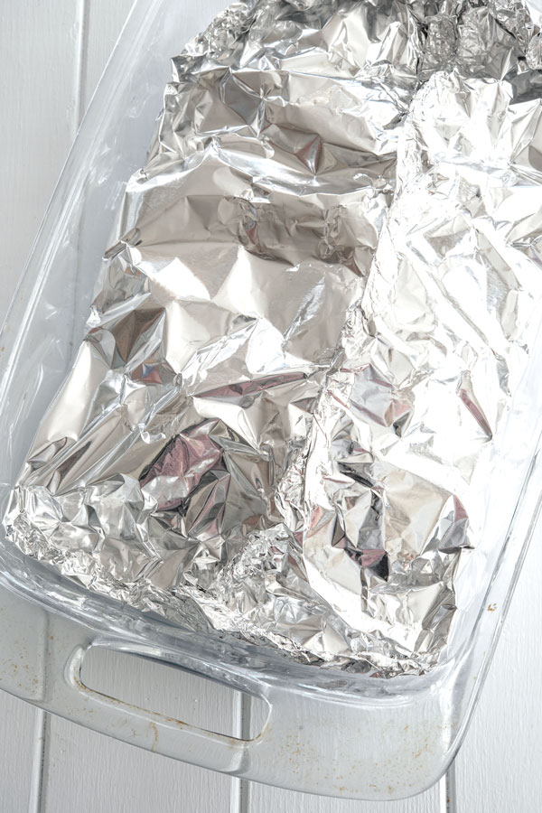 Large foil packet in 13x9 glass baking dish