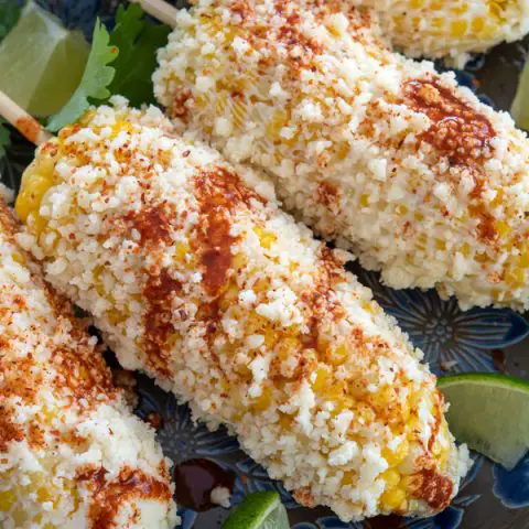 Elote recipe: Mexican corn on the cob on a platter