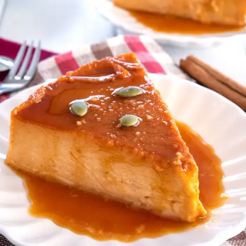 Slice of Flan de Calabaza y Queso on a plate