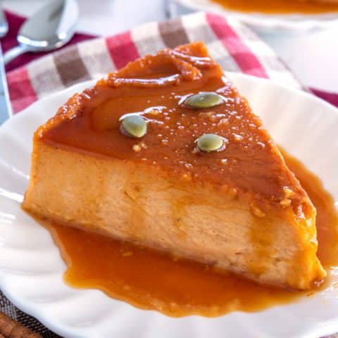 Slice of Pumpkin Flan on a plate