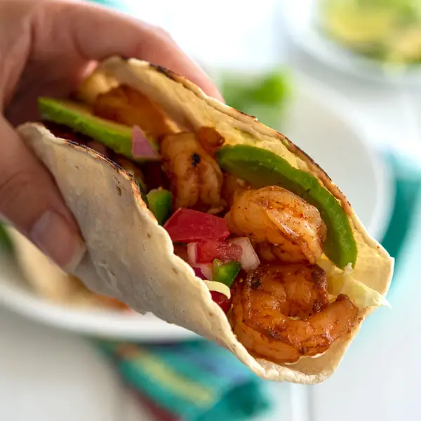 Shrimp Tacos with avocado and salsa