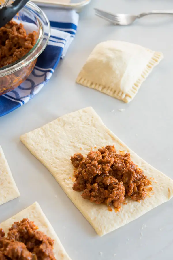 Sloppy Joe mixture on crescent roll dough