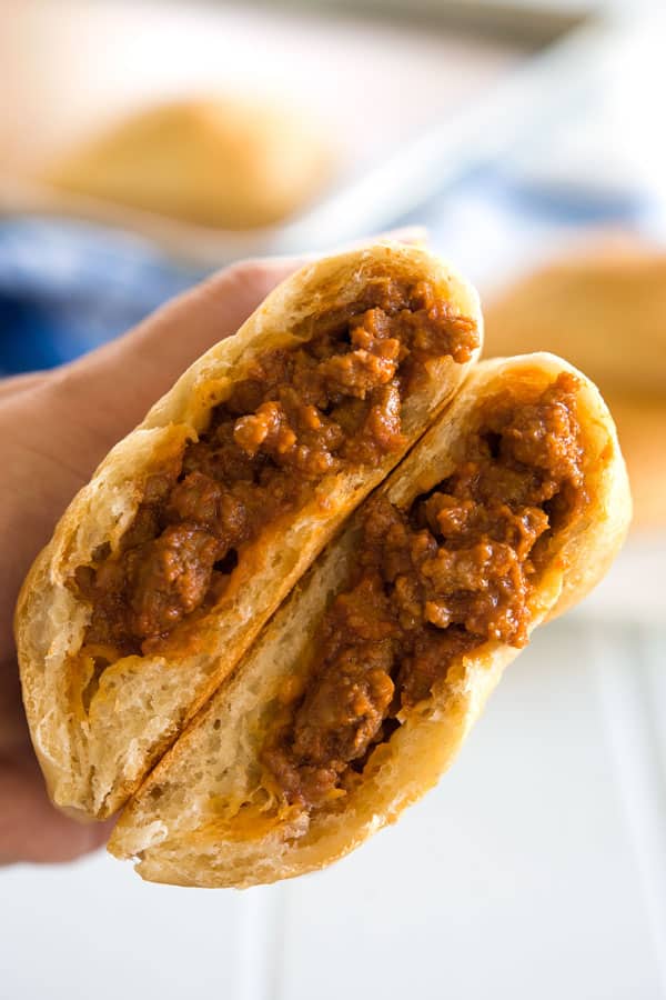 Inside shot of Unsloppy Joes with beef filling