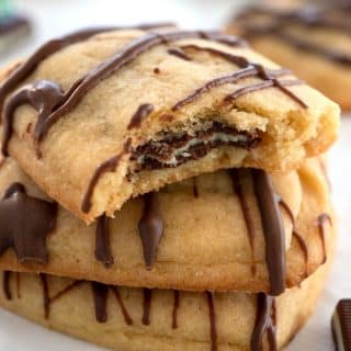 Stack of 3 andes mint cookies drizzled with chocolate