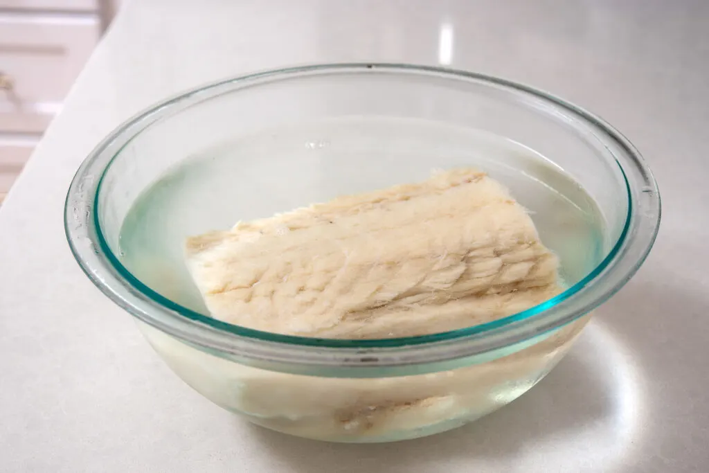 Bacalao soaking in water
