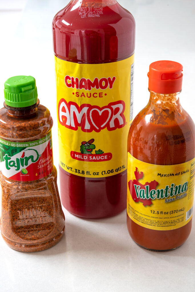 Tajin, chamoy and hot sauce